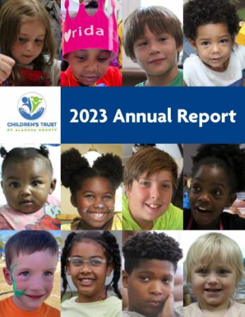 cover of 2023 annual report, with photos of children smiling